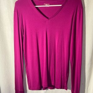 Pink V-Neck Long Sleeve Top
